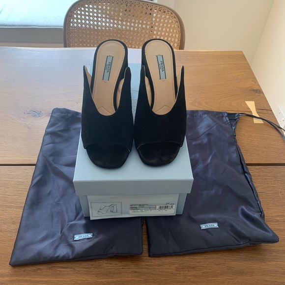 Prada Shoes - Suede Prada Mules